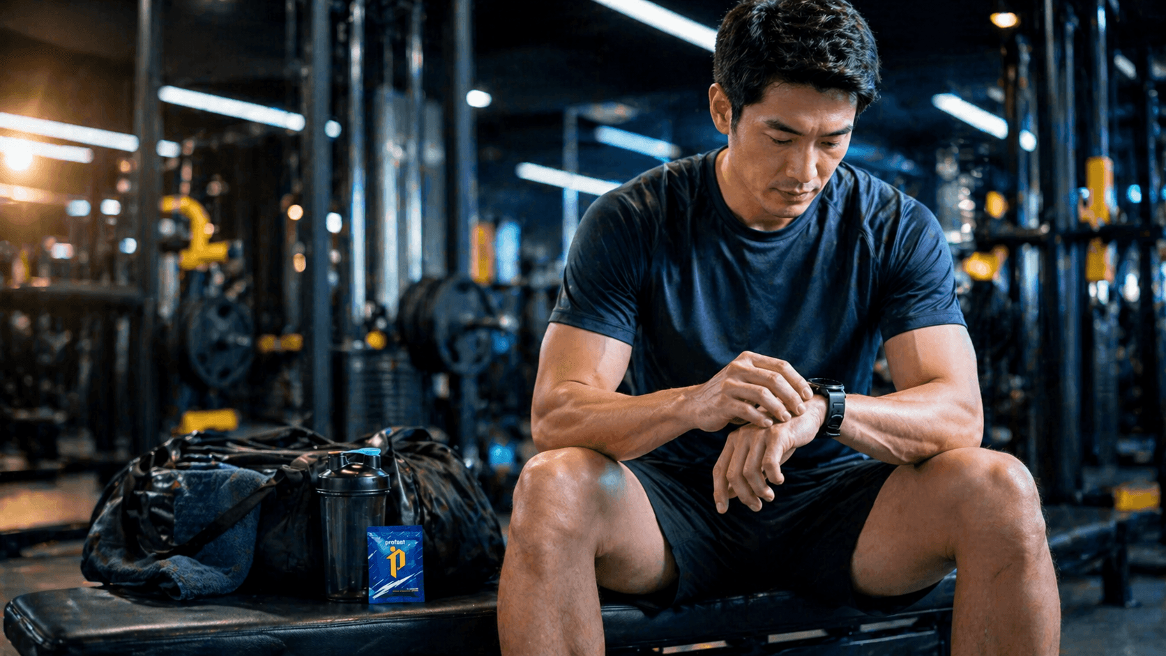 คนออกกำลังกายเตรียมจัด timing ก่อนซ้อมพร้อมซอง ProFast